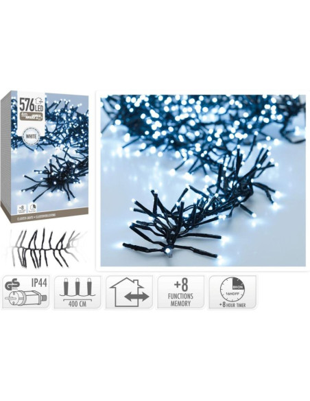 Lampki choinkowe łańcuch świetlny 576 led timer zimny biały