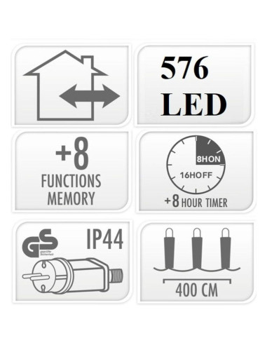 Lampki choinkowe łańcuch świetlny 576 led timer zimny biały