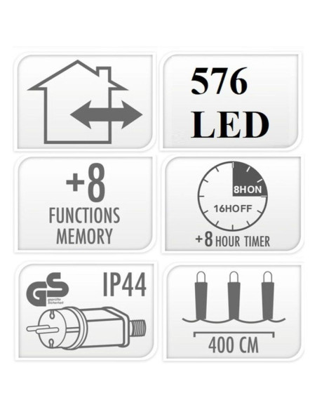 Lampki choinkowe łańcuch świetlny 576 led timer zimny biały