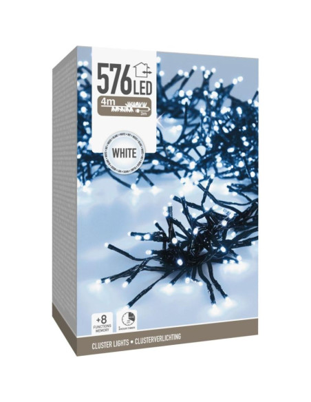 Lampki choinkowe łańcuch świetlny 576 led timer zimny biały