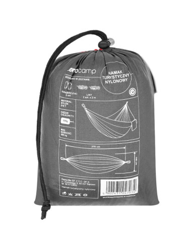 Hamak turystyczny 2 osobowy 270x140cm czarno czerwony