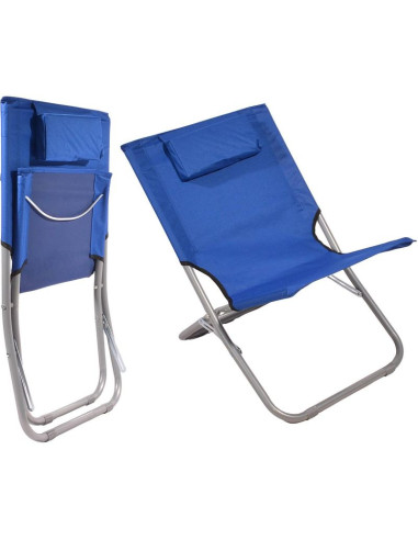 Leżak plażowy składany z zagłówkiem 47x61x58cm granatowy