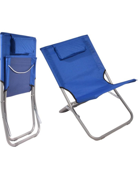 Leżak plażowy składany z zagłówkiem 47x61x58cm granatowy