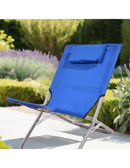 Leżak plażowy składany z zagłówkiem 47x61x58cm granatowy