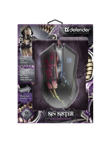 Defender mysz przewodowa gamingowa sin'sister gm-933 optic 7200 dpi 6p 52933