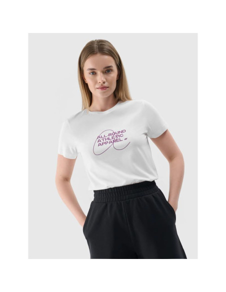T-shirt slim z nadrukiem damski 4f 4frss24ttshf2499-10s
