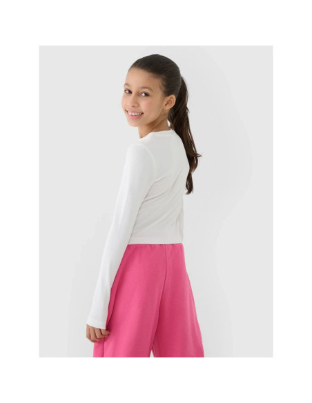 Longsleeve slim crop top gładki dziewczęcy 4f 4fjwss25tlonf430-11s