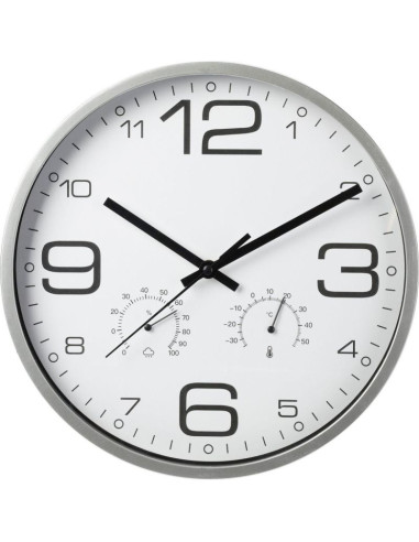 Zegar ścienny 30cm z termomentrem srebrny