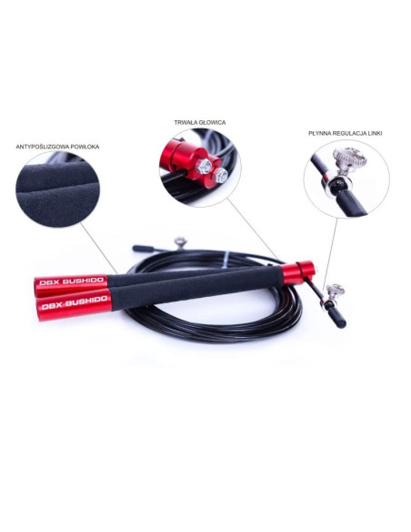 Skakanka aluminiowa z łożyskami, 3-metrowa | czerwona | sk54