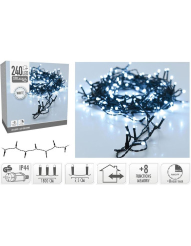 Lampki choinkowe łańcuch świetlny 240 led timer zimny biały