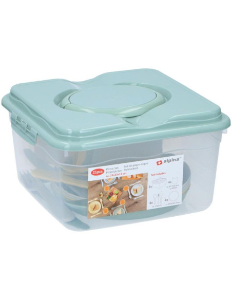 Zestaw naczyń turystyczno piknikowych 21 elementów alpina