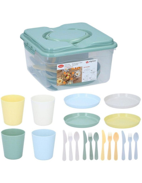 Zestaw naczyń turystyczno piknikowych 21 elementów alpina