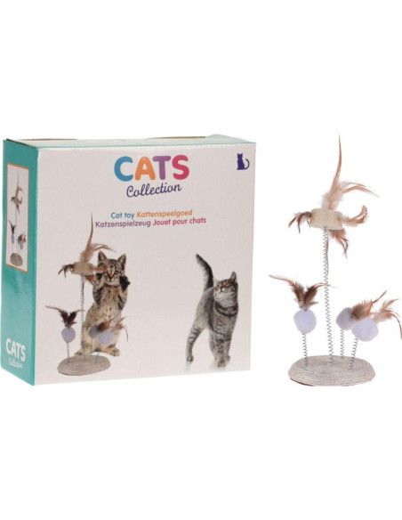 Zabawka dla kota piórka na sprężynach na podstawie drapak 14x33cm