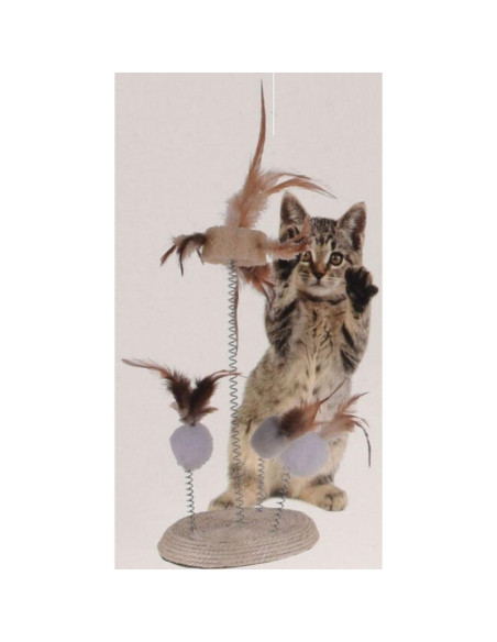 Zabawka dla kota piórka na sprężynach na podstawie drapak 14x33cm