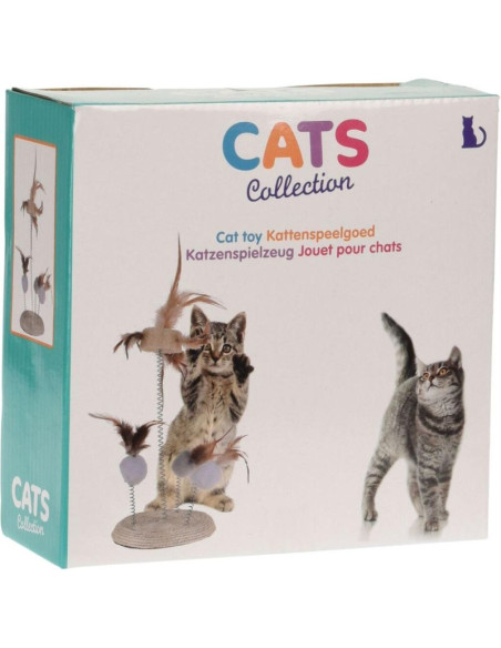 Zabawka dla kota piórka na sprężynach na podstawie drapak 14x33cm