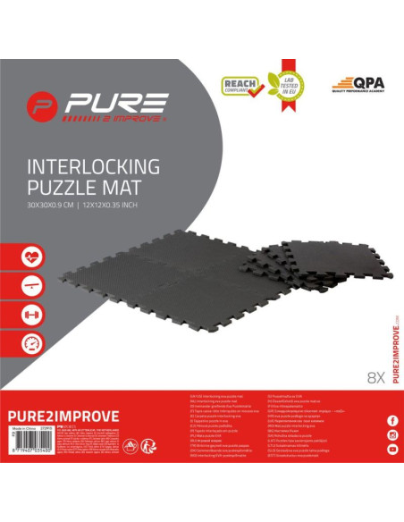 Mata puzzle pod sprzęt fitness 8szt 30x30x0,9cm czarna pure 2 improve