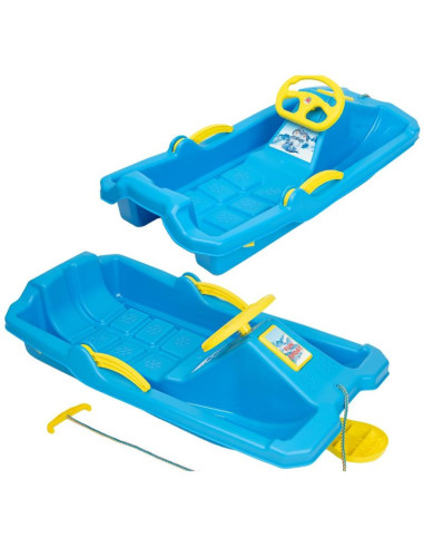 Sanki plastikowe z hamulcem i kierownicą adaś 84x43x25cm niebieskie