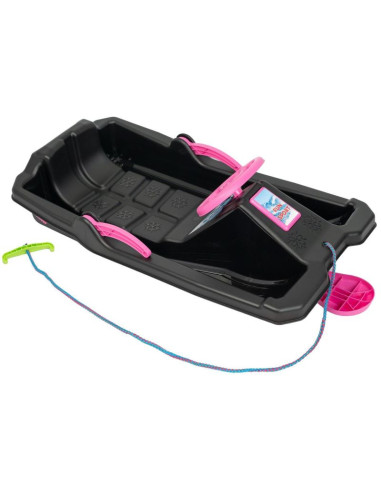 Sanki plastikowe z hamulcem i kierownicą adaś 84x43x25cm czarne z różowym