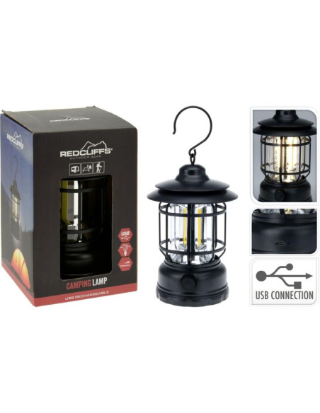 Latarka lampa camping czarna 18cm ładowanie usb redcliffs