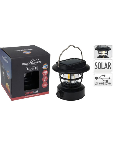 Latarka lampa camping czarna ładowanie usb i solar redcliffs