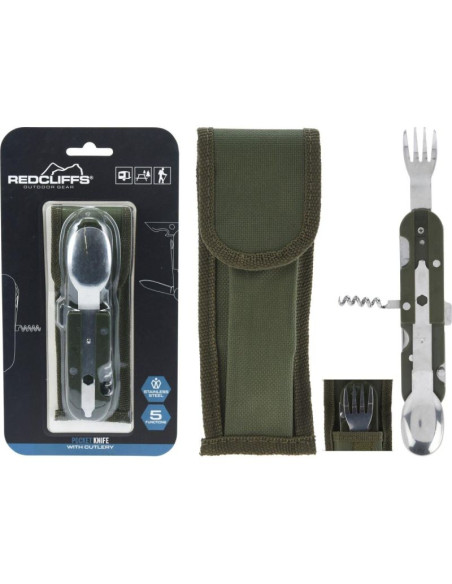 Zestaw survivalowy turystyczny scyzoryk ze sztućcami 5w1