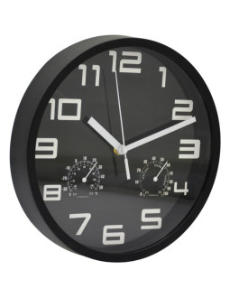 Zegar ścienny 25cm z termometrem czarny