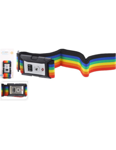 Uniwersalny pas zabezpieczający do walizki spinający 180x5cm na szyfr proworld multikolor