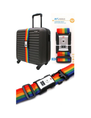 Uniwersalny pas zabezpieczający do walizki spinający 180x5cm na szyfr proworld multikolor