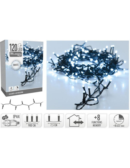 Lampki choinkowe łańcuch świetlny 120 led timer zimny biały