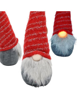 Skrzat z długą czerwoną czapką i świecącym nosem 10x9x42cm