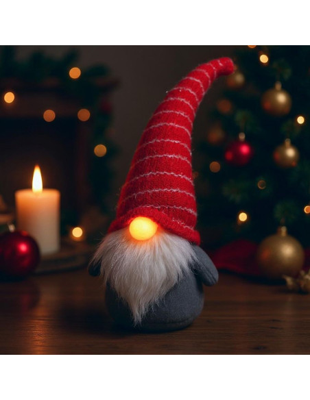 Skrzat z długą czerwoną czapką i świecącym nosem 10x9x42cm