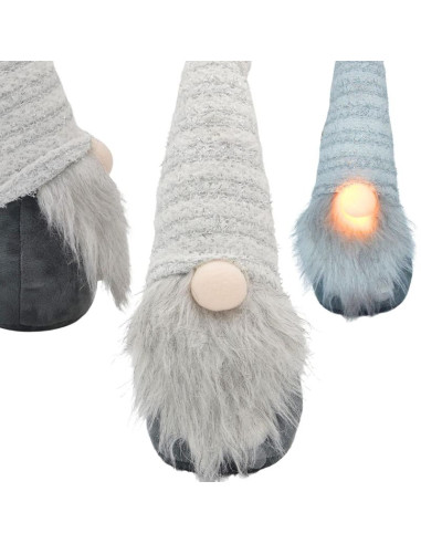 Skrzat gnom z długą białą czapką i święcącym nosem 42cm