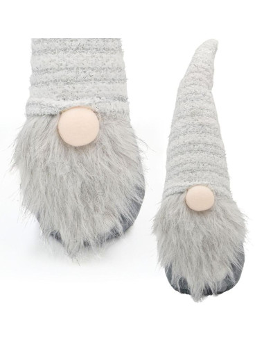 Skrzat gnom z długą białą czapką i święcącym nosem 42cm