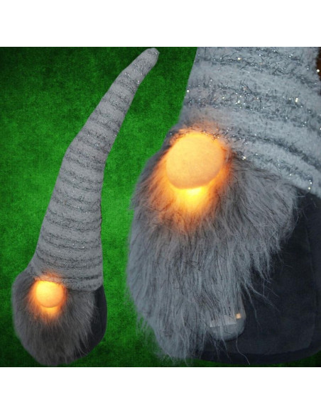 Skrzat gnom z długą białą czapką i święcącym nosem 42cm