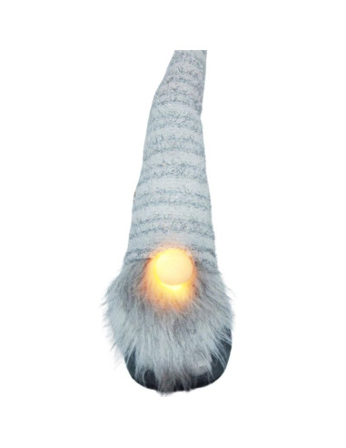 Skrzat gnom z długą białą czapką i święcącym nosem 42cm