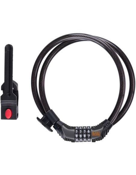 Zapięcie rowerowe linka na szyfr 10x1800mm z uchwytem black+ decker