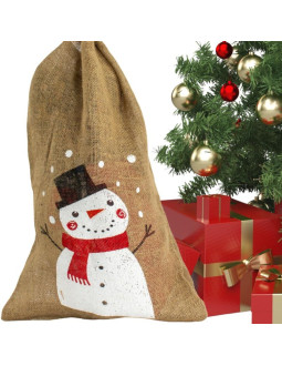 Worek na prezenty jutowy 70x50cm bałwan 2