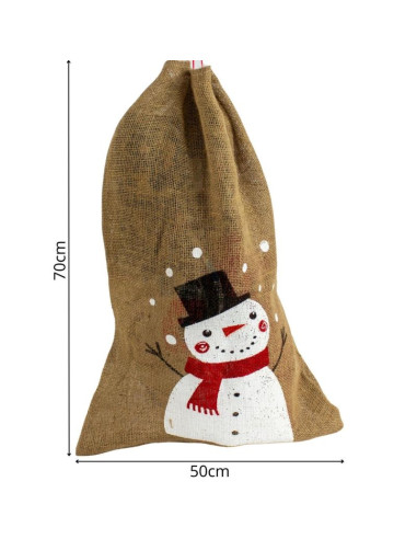 Worek na prezenty jutowy 70x50cm bałwan