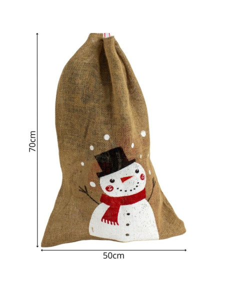 Worek na prezenty jutowy 70x50cm bałwan