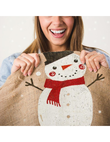 Worek na prezenty jutowy 70x50cm bałwan