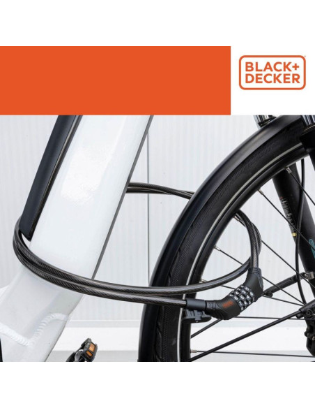 Zapięcie rowerowe linka na szyfr 10x900mm z uchwytem black+decker