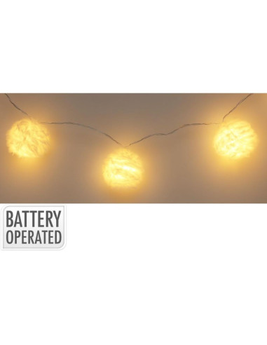 Lampki girlanda futrzane kulki na baterie 50mm led ciepły biały