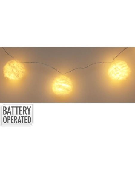 Lampki girlanda futrzane kulki na baterie 50mm led ciepły biały