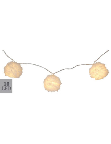 Lampki girlanda futrzane kulki na baterie 50mm led ciepły biały