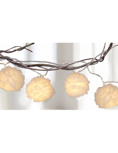 Lampki girlanda futrzane kulki na baterie 50mm led ciepły biały