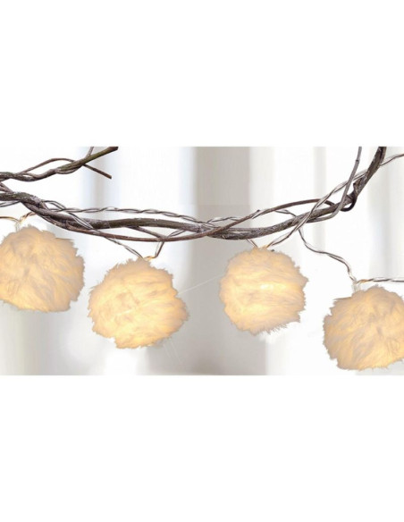 Lampki girlanda futrzane kulki na baterie 50mm led ciepły biały