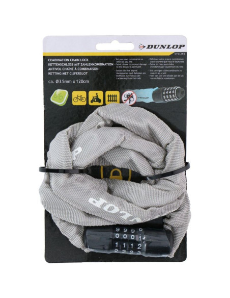 Zapięcie rowerowe dunlop łańcuch na szyfr dł.120cm - szary