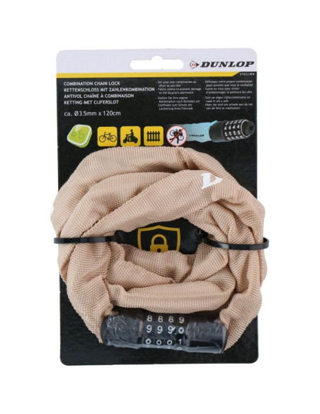 Zapięcie rowerowe dunlop łańcuch na szyfr dł.120cm - beż