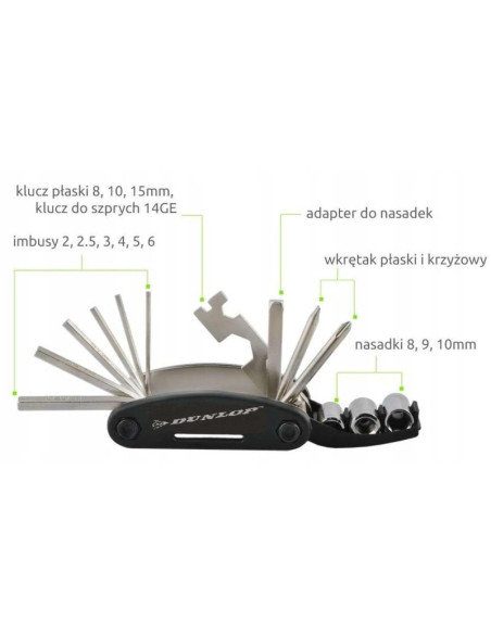 Zestaw narzędzi rowerowych 15 funkcji w etui dunlop