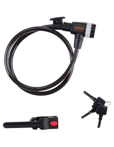 Zapięcie rowerowe linka na zamek 10x900mm z uchwytem black+decker